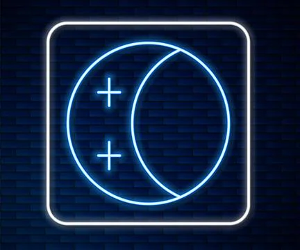 Glowing neon line Eclipse of the sun icon isolated on brick wall background.. Illustrazione stock