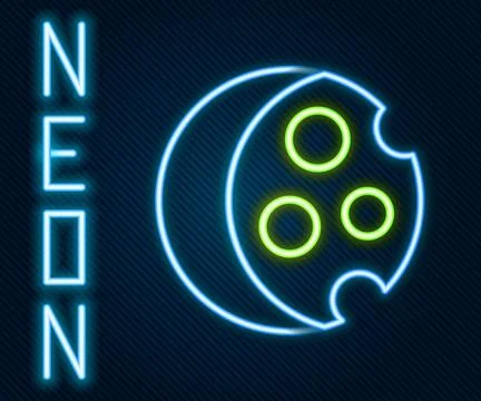 Glowing neon line Eclipse of the sun icon isolated on black background. Tot.. Stock Illustration