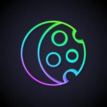 Glowing neon line Eclipse of the sun icon isolated on black background. Tot.. Stock Illustration