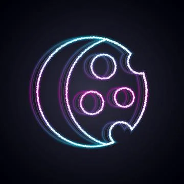 Glowing neon line Eclipse of the sun icon isolated on black background. Tot.. Stock Illustration