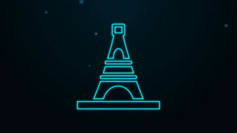 Glowing neon line Eiffel tower icon isolated on black background. France Paris Stock Footage 139725230