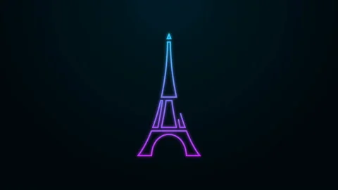 Glowing neon line Eiffel tower icon isolated on black background. France Paris Stock Footage 139949718