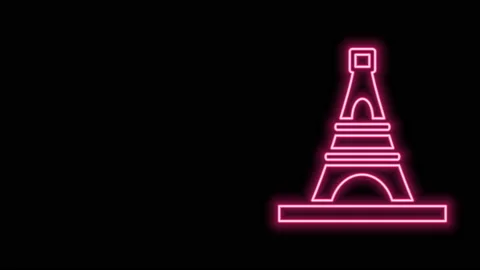 Glowing neon line Eiffel tower icon isolated on black background. France Paris Stock Footage 141231618