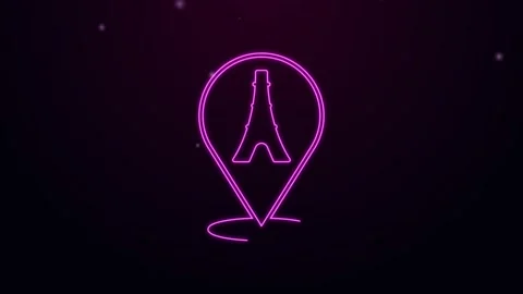 Glowing neon line Eiffel tower icon isolated on black background. France Paris Stock Footage 159287690