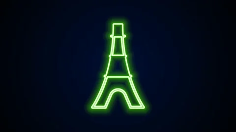 Glowing neon line Eiffel tower icon isolated on black background. France Paris Stock Footage 159287924