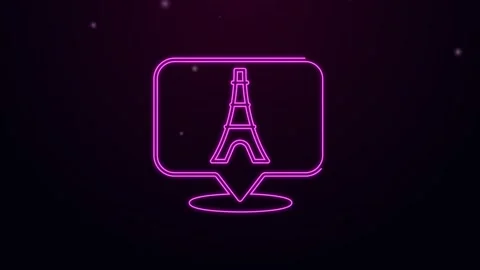Glowing neon line Eiffel tower icon isolated on black background. France Paris Stock Footage 159288260