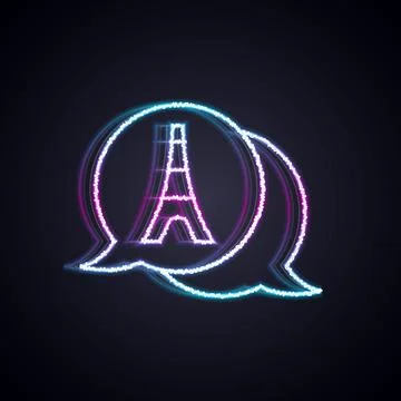 Glowing neon line Eiffel tower icon isolated on black background. France Paris Stock Illustration