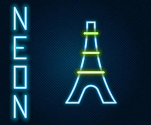 Glowing neon line Eiffel tower icon isolated on black background. France Pari イラスト素材
