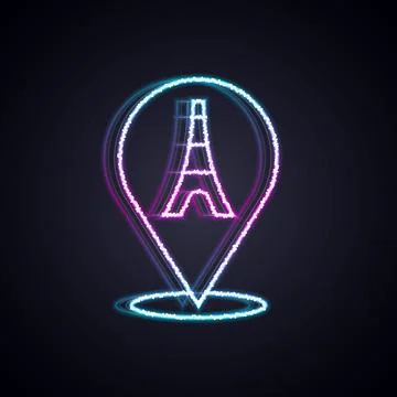Glowing neon line Eiffel tower icon isolated on black background. France Paris Stock Illustration