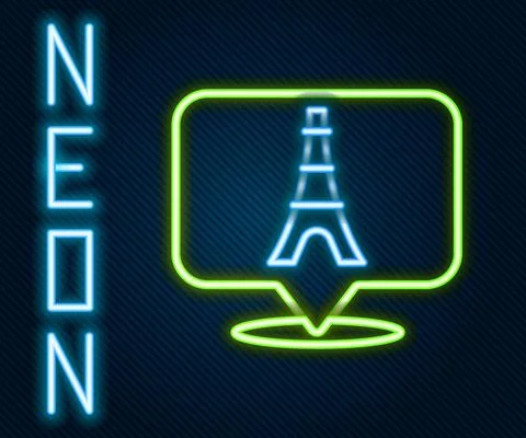 Glowing neon line Eiffel tower icon isolated on black background. France Paris Illustrazione stock