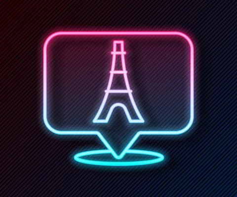 Glowing neon line Eiffel tower icon isolated on black background. France Paris Illustrazione stock
