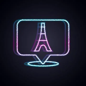 Glowing neon line Eiffel tower icon isolated on black background. France Paris Illustrazione stock