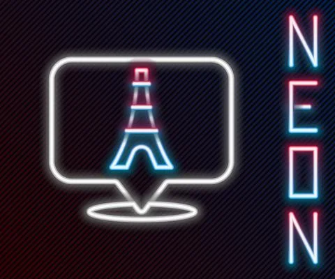 Glowing neon line Eiffel tower icon isolated on black background. France Paris イラスト素材