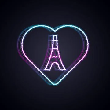 Glowing neon line Eiffel tower with heart icon isolated on black background Stock-Illustration