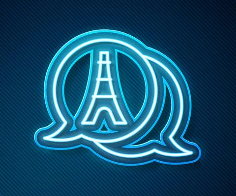 Glowing neon line Eiffel tower icon isolated on blue background. France Paris Illustrazione stock