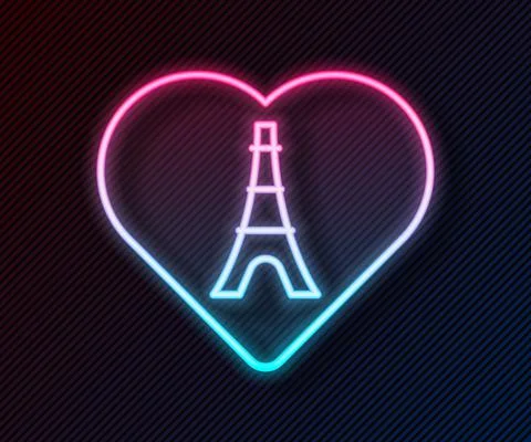 Glowing neon line Eiffel tower with heart icon isolated on black background 库存插图