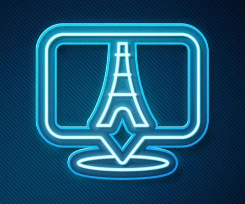 Glowing neon line Eiffel tower icon isolated on blue background. France Paris 스톡 일러스트