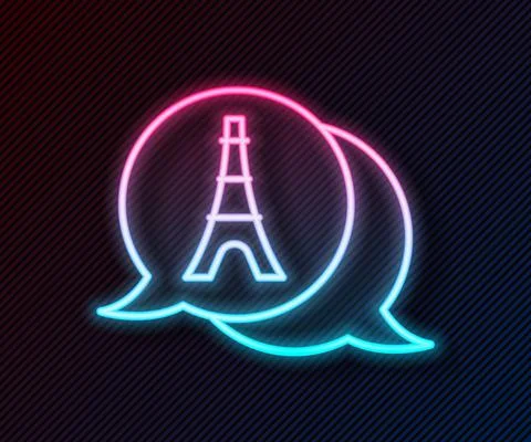 Glowing neon line Eiffel tower icon isolated on black background. France Paris Stock Illustration