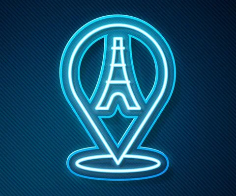 Glowing neon line Eiffel tower icon isolated on blue background. France Paris Illustrazione stock
