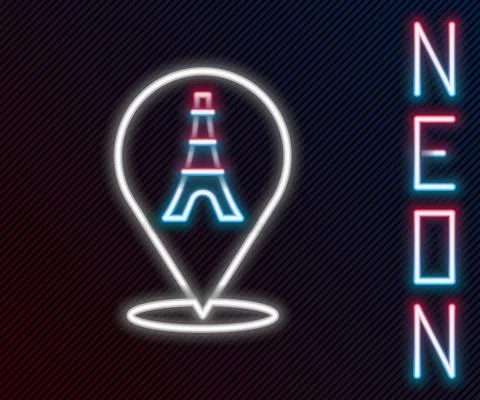 Glowing neon line Eiffel tower icon isolated on black background. France Paris Stock Illustration