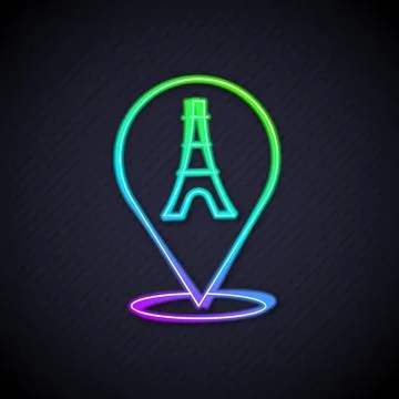 Glowing neon line Eiffel tower icon isolated on black background. France Paris イラスト素材