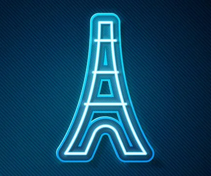 Glowing neon line Eiffel tower icon isolated on blue background. France Paris Stock Illustration
