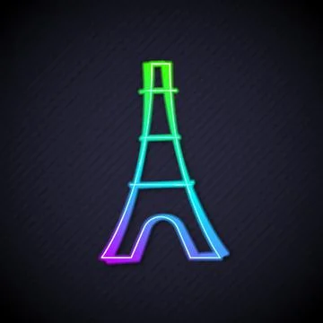 Glowing neon line Eiffel tower icon isolated on black background. France Paris Stock Illustration