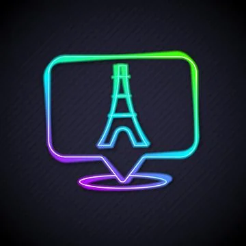 Glowing neon line Eiffel tower icon isolated on black background. France Paris 스톡 일러스트