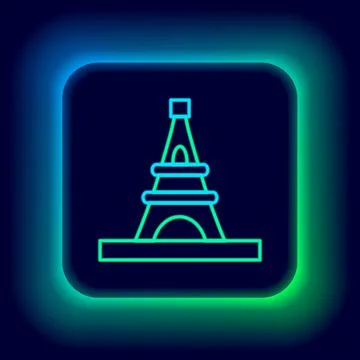Glowing neon line Eiffel tower icon isolated on black background. France Paris Illustrazione stock