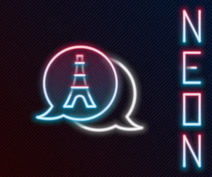Glowing neon line Eiffel tower icon isolated on black background. France Paris Stock Illustration