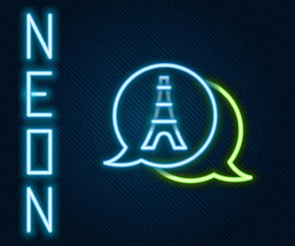 Glowing neon line Eiffel tower icon isolated on black background. France Paris イラスト素材