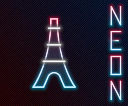 Glowing neon line Eiffel tower icon isolated on black background. France Pari Stock Illustration
