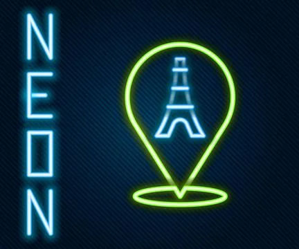 Glowing neon line Eiffel tower icon isolated on black background. France Pari イラスト素材