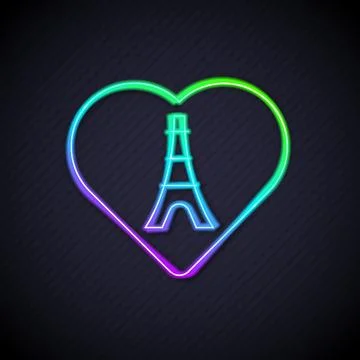 Glowing neon line Eiffel tower with heart icon isolated on black background Stock Illustration