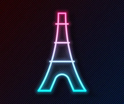 Glowing neon line Eiffel tower icon isolated on black background. France Paris Stock Illustration