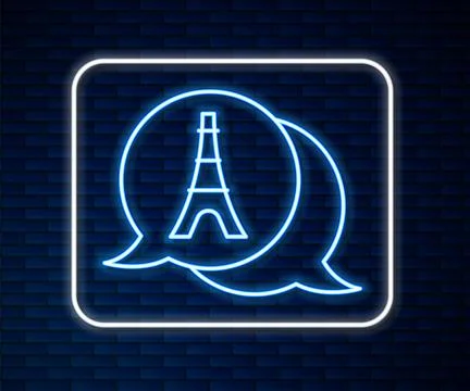 Glowing neon line Eiffel tower icon isolated on brick wall background. Fran.. Stock-Illustration