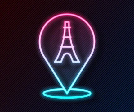 Glowing neon line Eiffel tower icon isolated on black background. France Pa.. Illustration