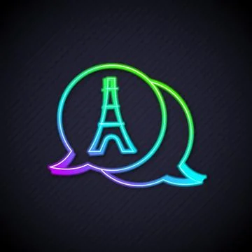 Glowing neon line Eiffel tower icon isolated on black background. France Pa.. 스톡 일러스트