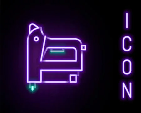 Glowing neon line Electric construction stapler icon isolated on black back.. Ilustración de archivo