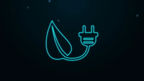 Glowing neon line Electric saving plug in leaf icon isolated on black background 스톡 동영상 139495258
