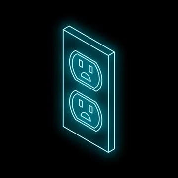 Glowing neon line electrical outlet on the wall isometric icon isolated on .. 库存插图