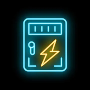 Glowing neon line electrical panel icon isolated on black background. Color.. Stock Illustration