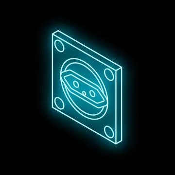 Glowing neon line electrical socket on the wall isometric view icon isolated  Stock Illustration