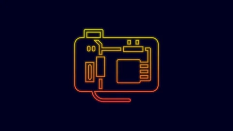 Glowing neon line Electronic computer components motherboard digital chip Video stock 227211457