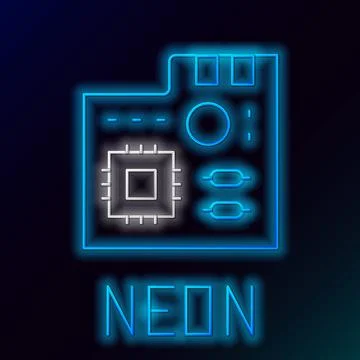 Glowing neon line Electronic computer components motherboard digital chip Illustrazione stock