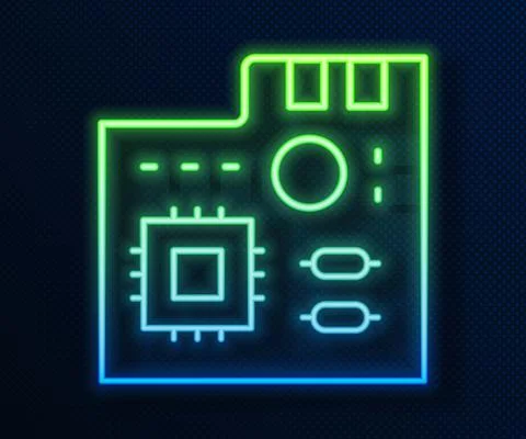 Glowing neon line Electronic computer components motherboard digital chip Illustrazione stock