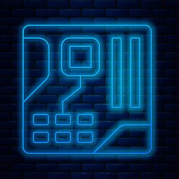 Glowing neon line Electronic computer components motherboard digital chip Stock Illustration