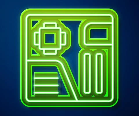 Glowing neon line Electronic computer components motherboard digital chip Stock Illustration
