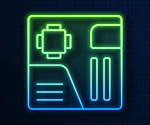 Glowing neon line Electronic computer components motherboard digital chip イラスト素材