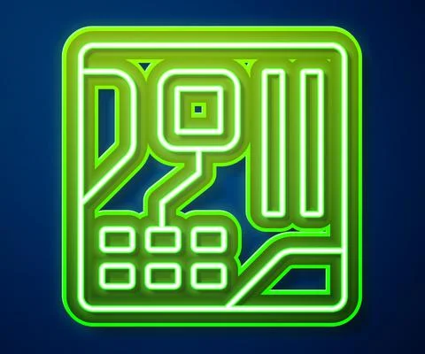 Glowing neon line Electronic computer components motherboard digital chip Illustrazione stock